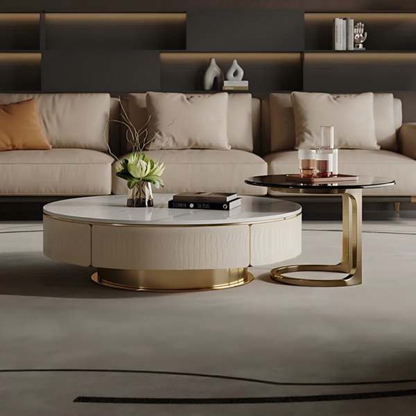 EXCEEB Pedestal 2 Nesting Tables with Storage | Wayfair